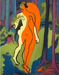 Nøgen i orange og gul